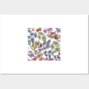 Translucent watercolor leaves silhouettes. Colorful transparent leaf branches. Posters and Art